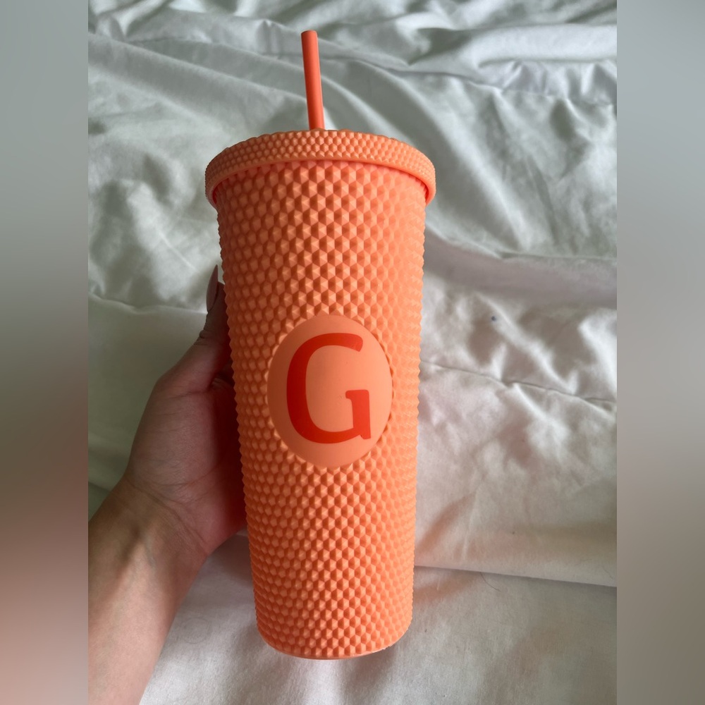 Orange Textured Tumbler with Straw